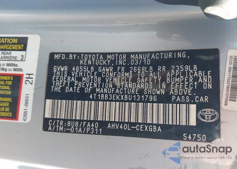 2011 Toyota Camry Hybrid из США, поврежденный, VIN 4T1BB3EKXBU131796